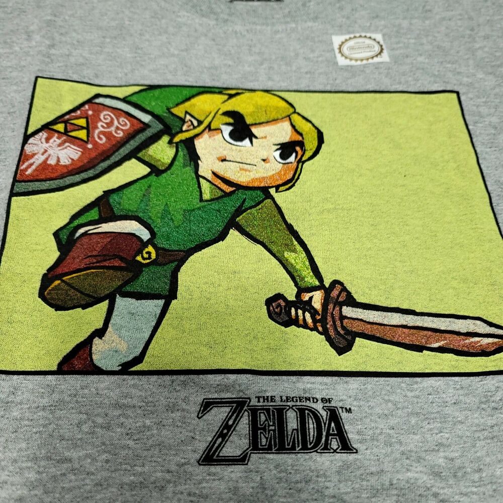 Nintendo The Legend of Zelda Link T-Shirt Grey Green 2XL 4 Swords New Red Shield